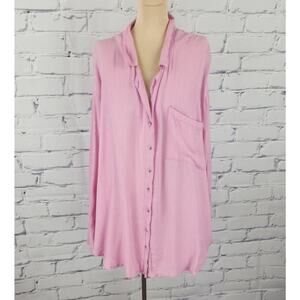 Free People Gisabelle Top Pink Gauzy Rayon Dolman Sleeve Buttoned Shirt M